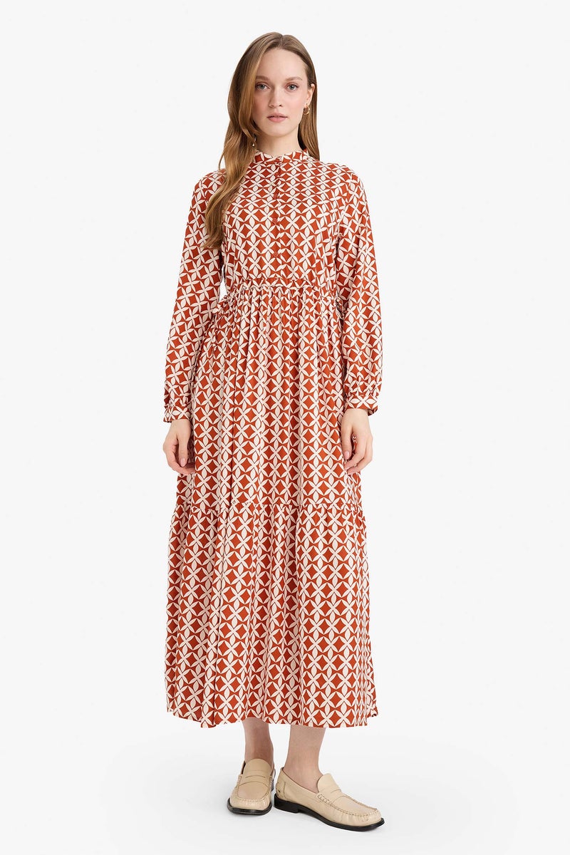 DeFacto Orange Woman Regular Fit Printed Viscose Dress Casual - Image 1